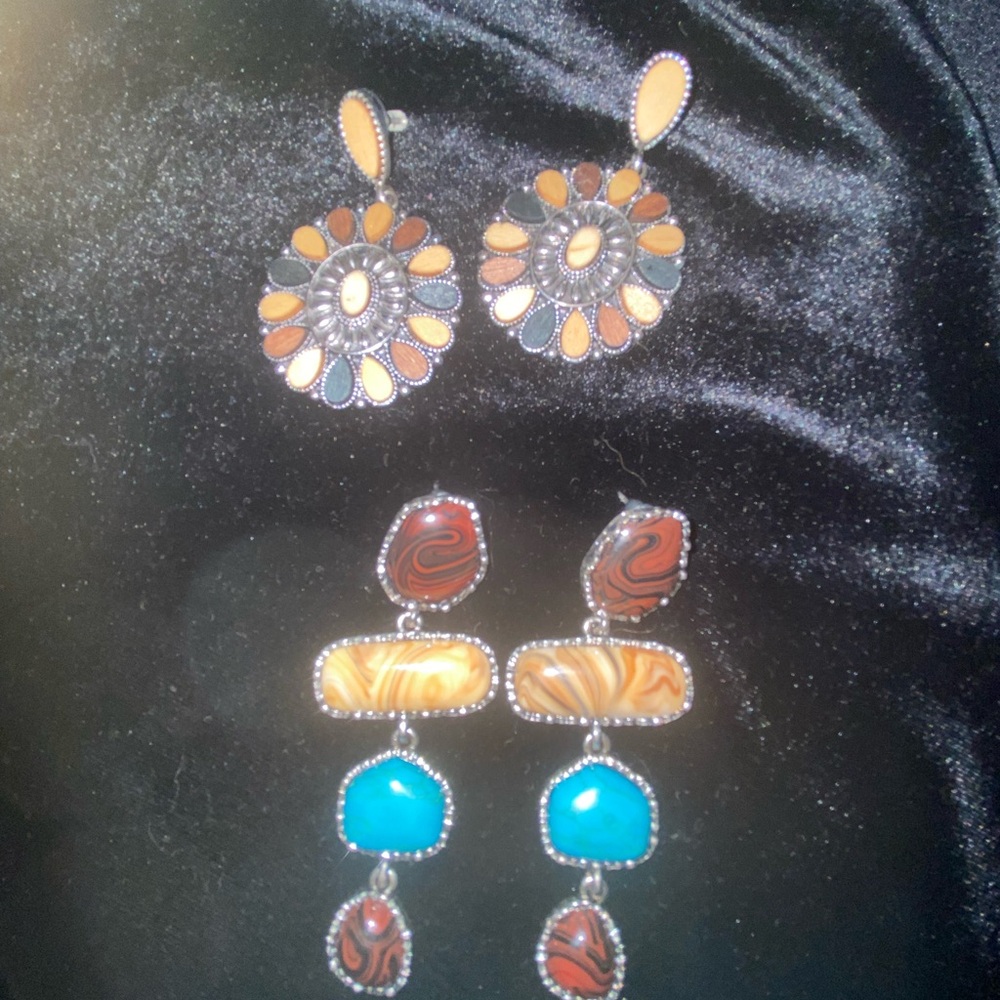 Boho Multi-Color Drop Earrings Set - Turquoise & Orange